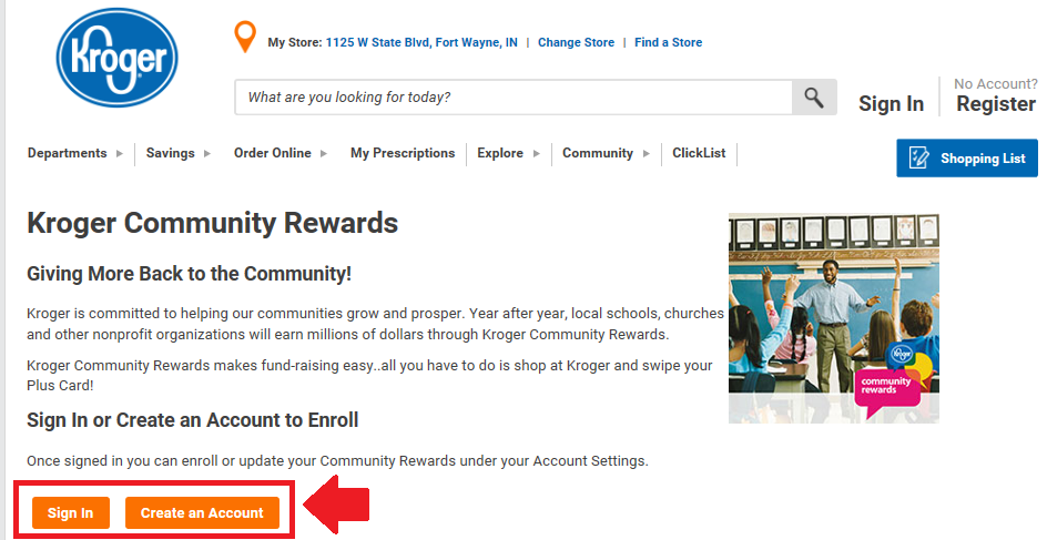 Step 1 - Kroger Community Rewards Page