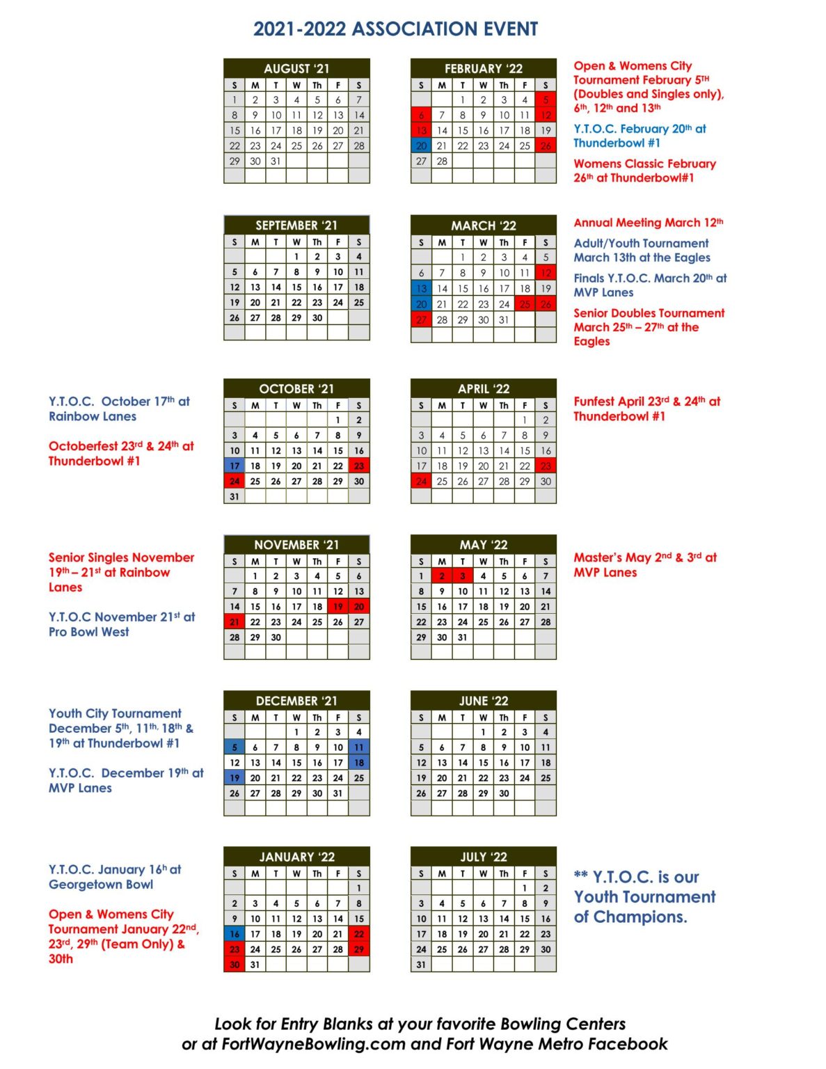 Calendar of Events – Fort Wayne Bowling