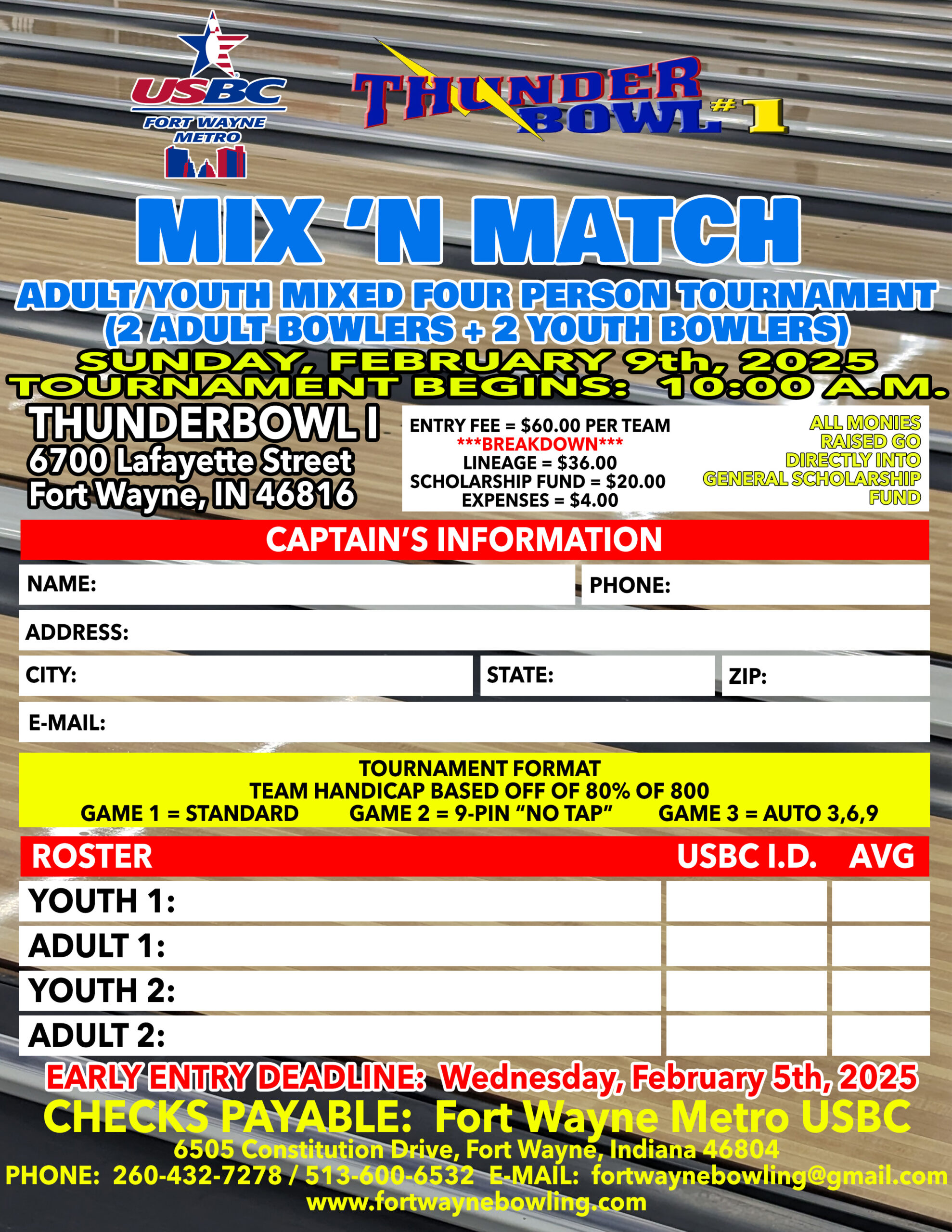 2025-02-09 Fort Wayne Metro USBC - Adult Youth 4 Person Tournament